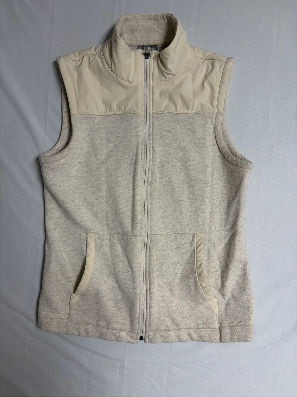 Talbots Cream Quilted-Trim Fleece Vest